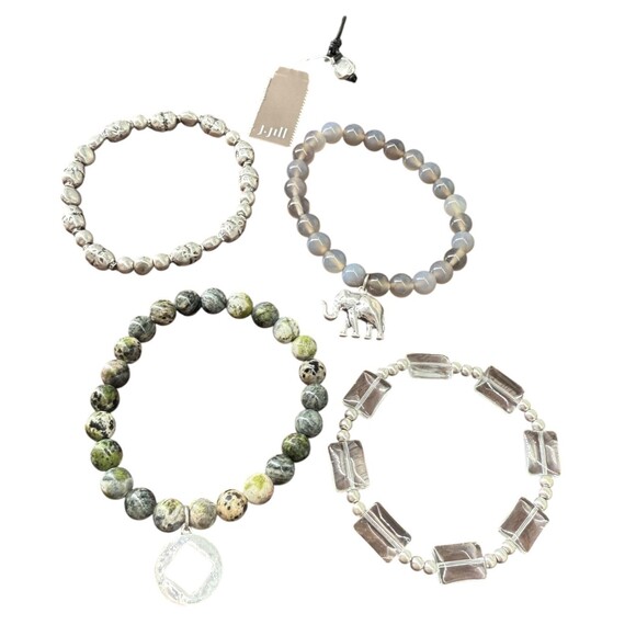 J. Jill Elephant Charm Bracelet Textured Metal Stone Beaded Stackable Earthy NWT - Picture 4 of 12